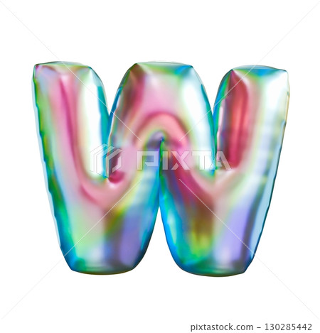 Tricolor gradient holographic metal font Letter W 3D 130285442
