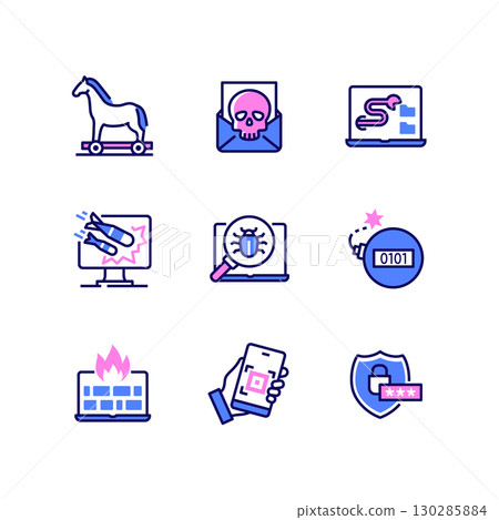 Computer attacks - colorful line design style icons 130285884