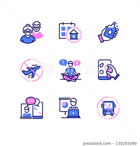 Coronavirus disease - line design style icons set Coronavirus disease - line design style icons set 130285890