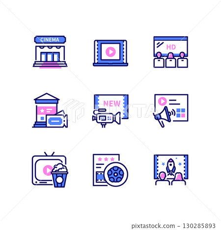 Cinema online - modern line design style icons set 130285893