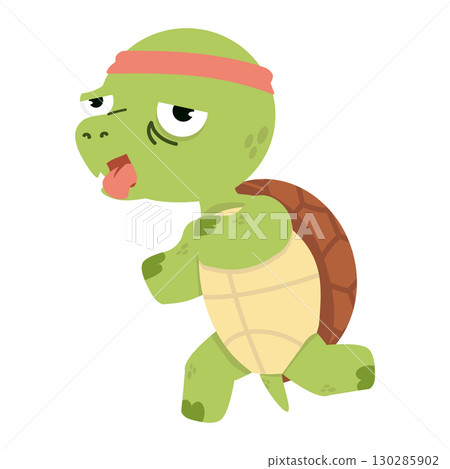 Cartoon of Exhausted Turtle Running 130285902