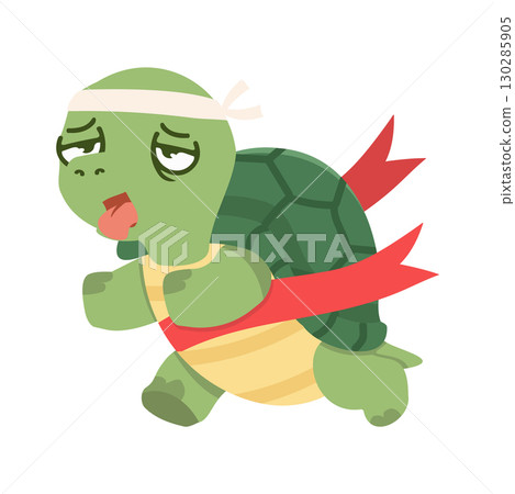 Cartoon Turtle Exhausted After Race 130285905