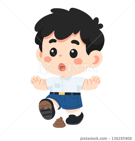 Cartoon Boy Stepping in Poop Illustration 130285908