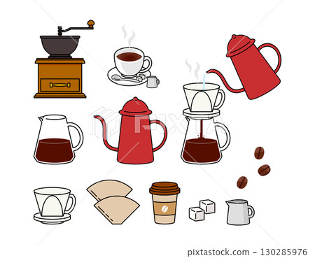 各種咖啡的插圖集 130285976