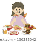 一名女性暴飲暴食的插圖 130286042