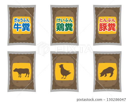 Cow manure, chicken manure, and pig manure illustration set Cow manure, chicken manure, and pig manure illustration set 130286047