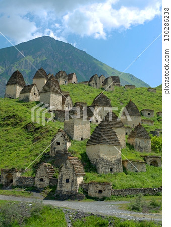 Dargavs, North Ossetia-Alania, Russia. City of the dead, ancient necropolis in the mountains of North Caucasus. 130286238
