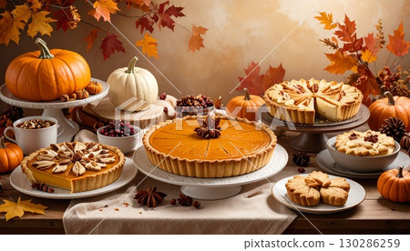 Halloween Dessert: Pumpkin Tart Wrapped in Warm Light 130286259