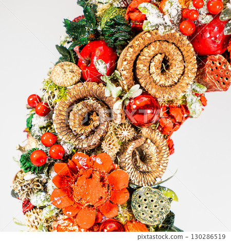 Christmas table composition. Beautiful decoration. Christmas trees, candles, stars, lights and elegant accessories. Merry Christmas and Happy Holidays, Template. Christmas table composition. Beautiful decoration. Christmas trees, candles, stars, lights and elegant accessories. Merry Christmas and Happy Holidays, Template. 130286519