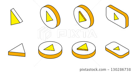 Video play icon isometric yellow 3D vector illustration set 130286738