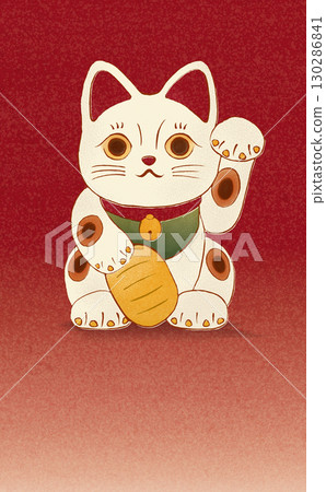 浮世繪招財貓插畫_2026年簡約時尚的新年賀卡_酷炫的背景和吉祥的物品 130286841
