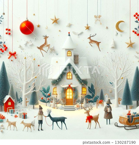 Snowy landscape and Christmas image material 130287190