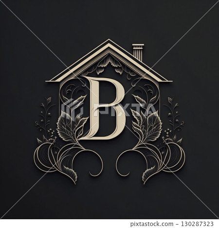 Luxury letter B in the form of a house with a floral pattern. Luxury letter B in the form of a house with a floral pattern. 130287323