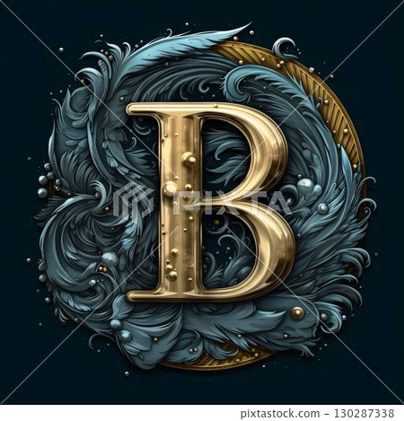 Golden letter B in vintage style with floral ornament. 3d rendering Golden letter B in vintage style with floral ornament. 3d rendering 130287338