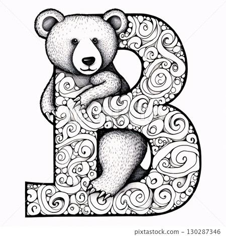 Teddy bear alphabet B for kids coloring page. Vector illustration. Teddy bear alphabet B for kids coloring page. Vector illustration. 130287346