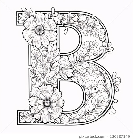 Floral capital letter B in doodle style. Vector illustration. Floral capital letter B in doodle style. Vector illustration. 130287349