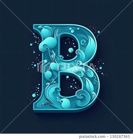Blue letter B, stylized with water and bubbles, vector illustration. Blue letter B, stylized with water and bubbles, vector illustration. 130287363