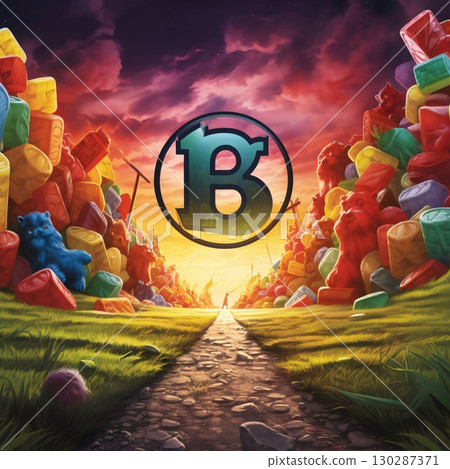 Digital composite of B letter in front of colorful stones and sky background Digital composite of B letter in front of colorful stones and sky background 130287371