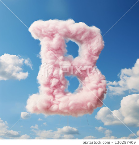 Letter B shaped like a cloud, sky background. 3D rendering. Letter B shaped like a cloud, sky background. 3D rendering. 130287409