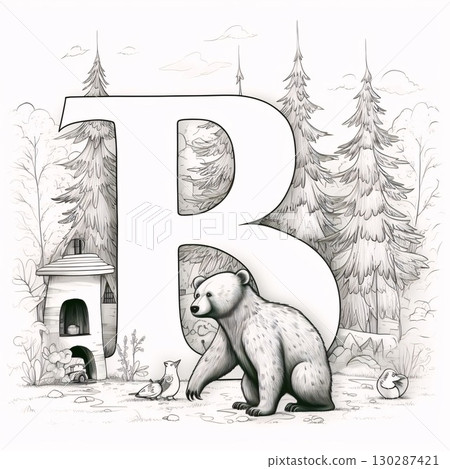 Polar bear and letter B in the forest. Vector illustration. Polar bear and letter B in the forest. Vector illustration. 130287421