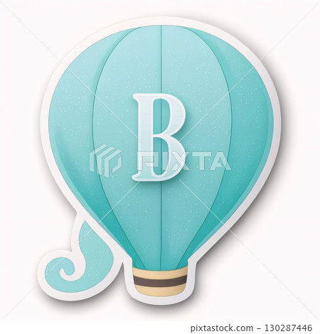 Illustration of blue hot air balloon with letter B on white background 130287446