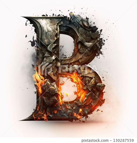 Burning letter B with flames isolated on white background - 3D illustration Burning letter B with flames isolated on white background - 3D illustration 130287559