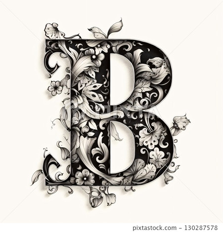 Luxury capital letter B with floral ornament. Hand-drawn illustration. Luxury capital letter B with floral ornament. Hand-drawn illustration. 130287578