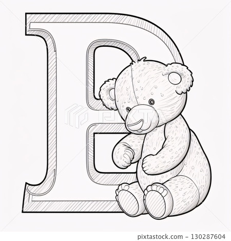 Coloring book for children: letter B with cute teddy bear Coloring book for children: letter B with cute teddy bear 130287604