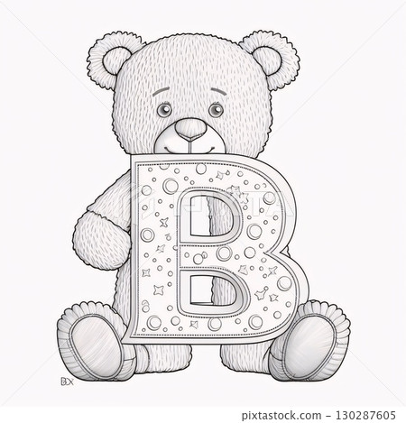Teddy bear with letter B. Vector illustration. Hand drawn. Teddy bear with letter B. Vector illustration. Hand drawn. 130287605
