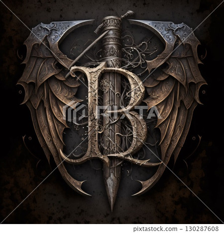 Vintage shield with medieval sword on grunge background. 3d rendering Letter B Vintage shield with medieval sword on grunge background. 3d rendering Letter B 130287608