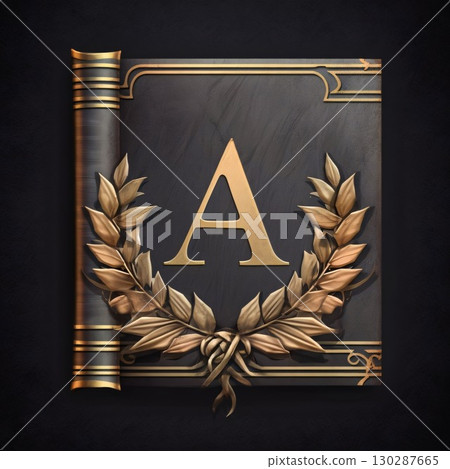 Vintage letter A with gold laurel wreath on blackboard. Vintage letter A with gold laurel wreath on blackboard. 130287665