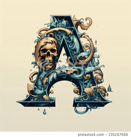 Skull in the style of baroque. Capital letter A Skull in the style of baroque. Capital letter A 130287688