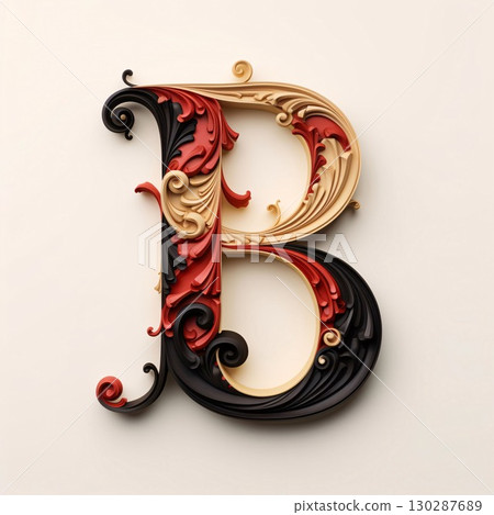 3d illustration of capital letter B in the form of carved wood with decorative elements 3d illustration of capital letter B in the form of carved wood with decorative elements 130287689