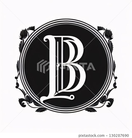 Vintage monogram letter B logo design in black and white. 130287690