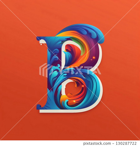 Alphabet letter B, blue and orange liquid wave font, vector Alphabet letter B, blue and orange liquid wave font, vector 130287722