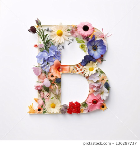 Letter B made of colorful flowers on white background. Floral alphabet. Letter B made of colorful flowers on white background. Floral alphabet. 130287737