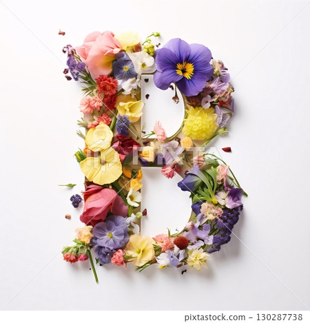 Letter B made of flowers on white background. Alphabet made of flowers Letter B made of flowers on white background. Alphabet made of flowers 130287738