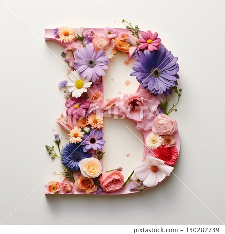 Letter B made of flowers on white background. Floral alphabet. Letter B made of flowers on white background. Floral alphabet. 130287739
