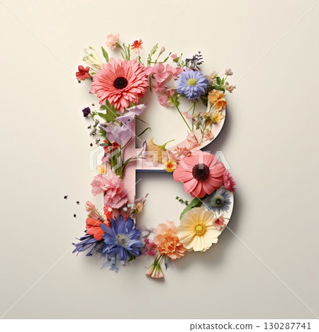 Letter B made of flowers. Floral font. Floral alphabet. 130287741