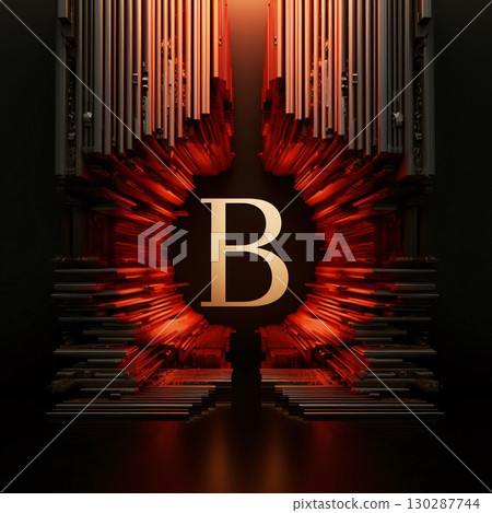 3d rendering of a letter B in front of a futuristic background 3d rendering of a letter B in front of a futuristic background 130287744