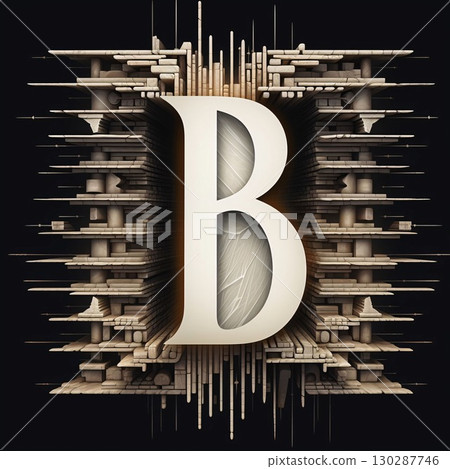 letter B in 3d architecture style on black background, 3d illustration letter B in 3d architecture style on black background, 3d illustration 130287746