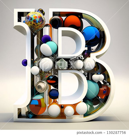 3d render of letter B made of colorful 3d spheres and globes 3d render of letter B made of colorful 3d spheres and globes 130287756