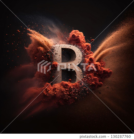 Volcanic explosion with letter B, isolated on black background. Volcanic explosion with letter B, isolated on black background. 130287760