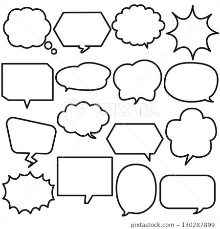 Basic speech bubble frame set line art black and white 130287899