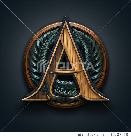 Letter A with Feathers in Round Wood Frame. Vector Illustration. Letter A with Feathers in Round Wood Frame. Vector Illustration. 130287968