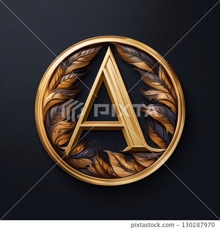 Letter A with gold laurel wreath on black background. Vector illustration. Letter A with gold laurel wreath on black background. Vector illustration. 130287970