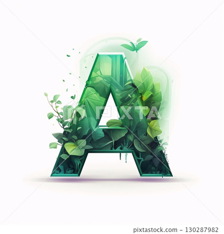green eco letter A, nature font, ecology style vector illustration. 130287982