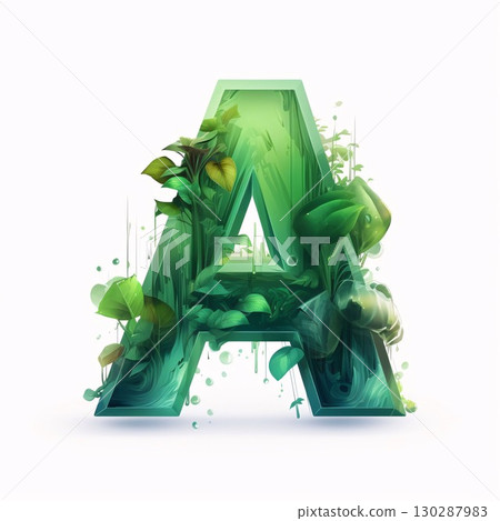 Alphabet letter A with green leaves, ecology style vector illustration. Alphabet letter A with green leaves, ecology style vector illustration. 130287983