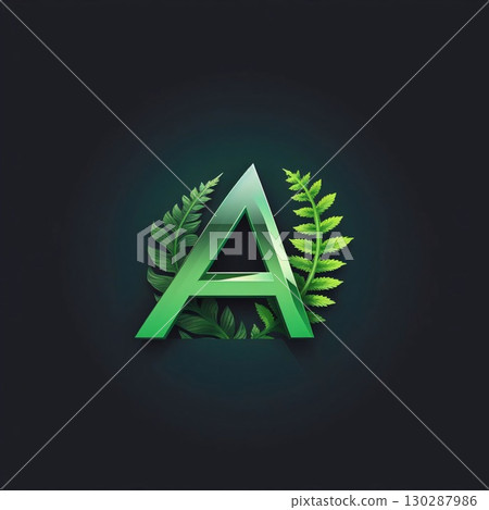 Green letter A with fern leaves on black background. Vector illustration. Green letter A with fern leaves on black background. Vector illustration. 130287986