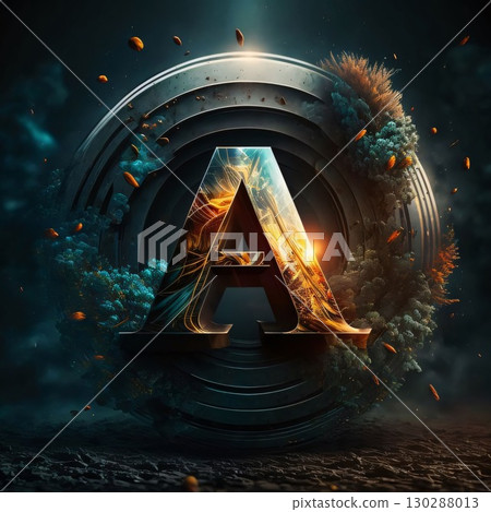 Futuristic letter A on a dark background. 3d rendering Futuristic letter A on a dark background. 3d rendering 130288013
